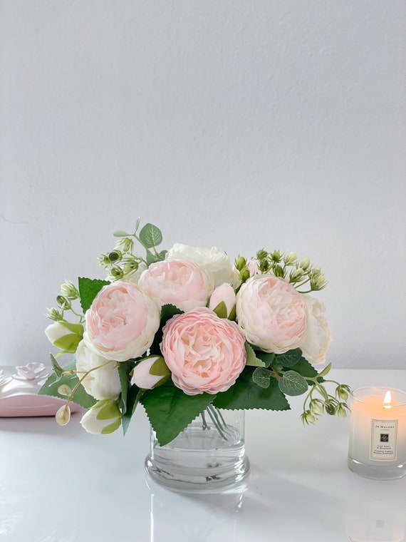 Buy White or Pink Rose Peony Arrangement in Glass Vase for Home Online in  India 