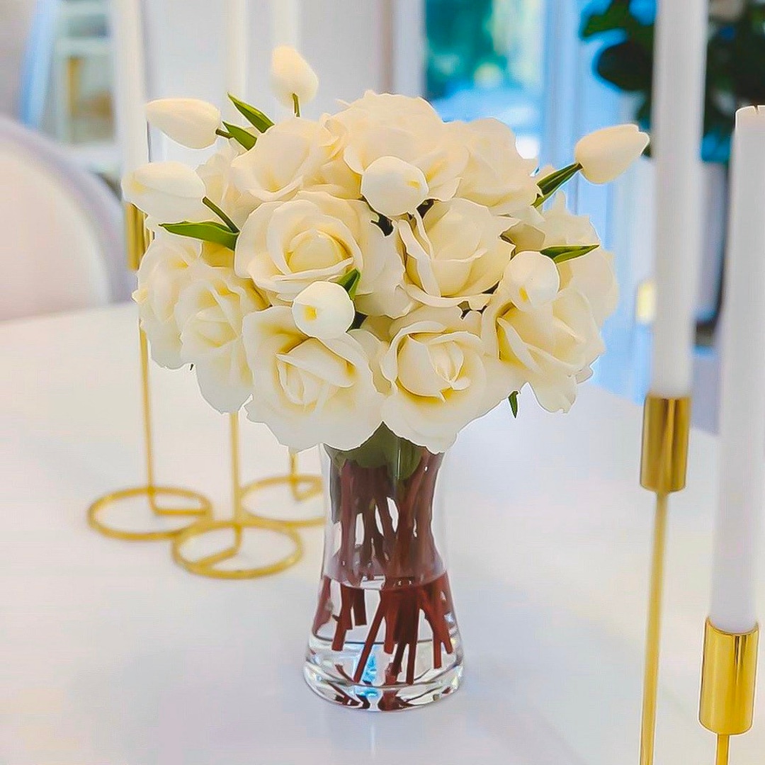 Tall Cream Real Touch Faux Flowers Arrangement, Large Real Touch