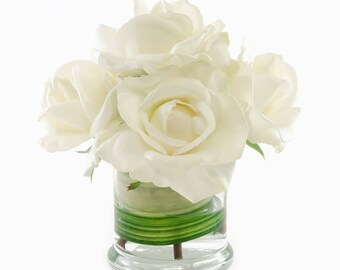 White Real Touch Rose Arrangement: Faux Floral Centerpiece