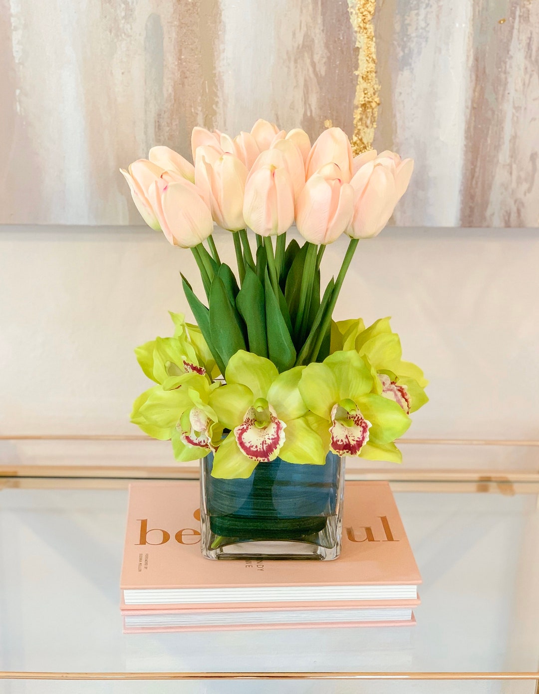 Contemporary Real Touch Tulip Orchid Arrangement Home Decor - Etsy