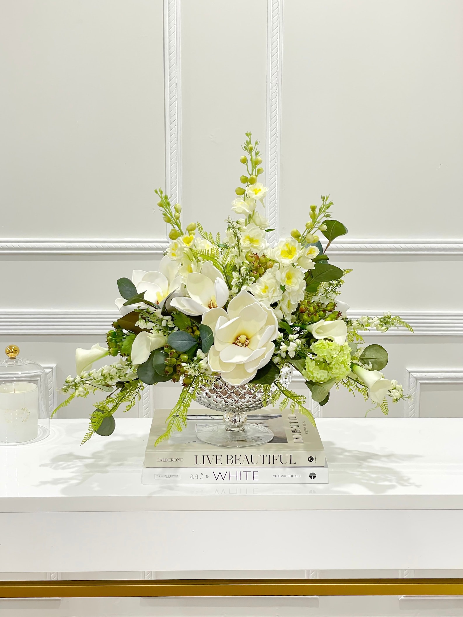 Large Real Touch Silk Magnolia Floral Arrangementlong Table Etsy