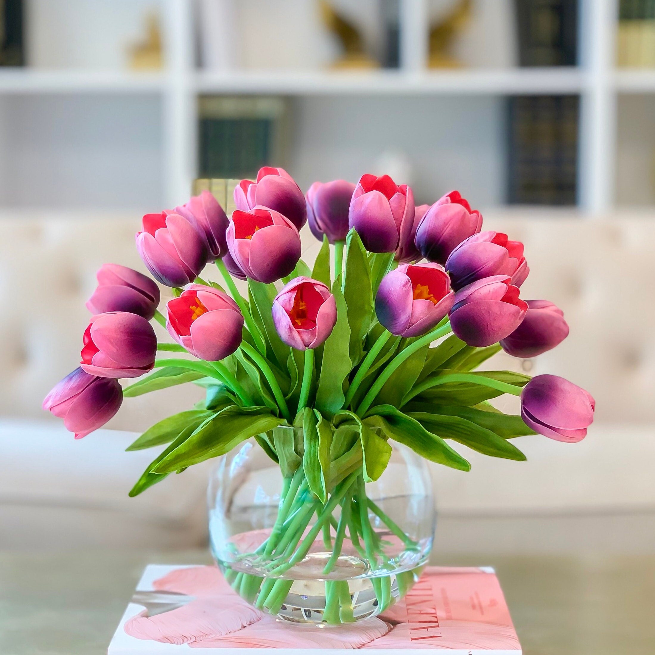 Tulips Touch Tulips-real Touch Arrangement-tulip Purple/pink Israel Centerpiece-real Large Size Arrangement-faux Arrangement Tulips-large - Etsy Tulip