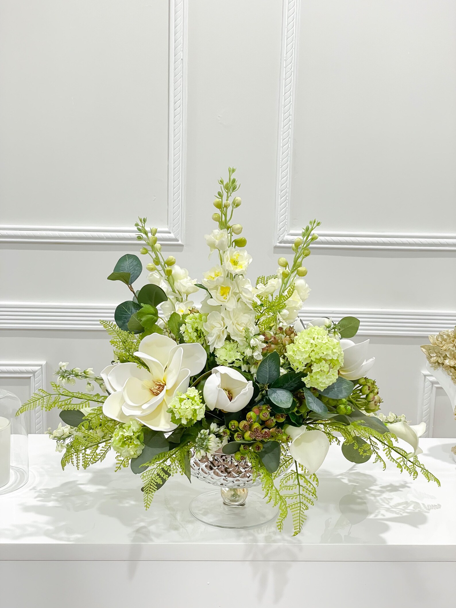 Large Real Touch Silk Magnolia Floral Arrangementlong Table Etsy