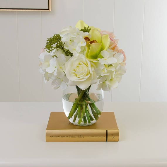 White Orchids and White Roses - Empty Vase Floral Arrangement