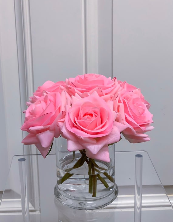 White Blush Pink Real Touch Roses  Modern Arrangement Realistic, Life –  Blue Paris Flowers