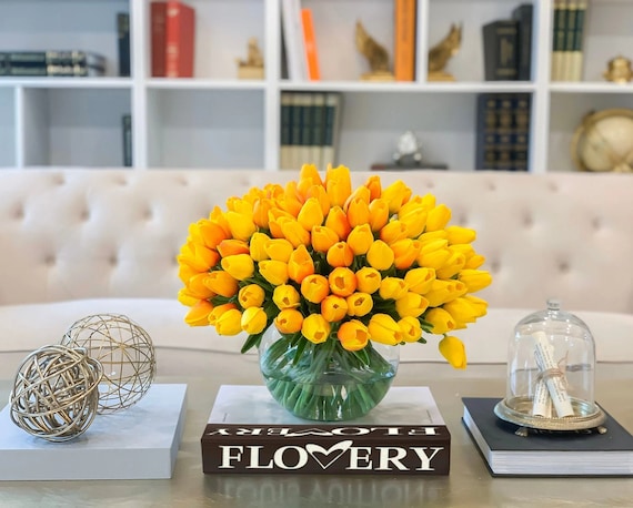 XX Large 100 Real Touch Tulips, Yellow/orange Tulip Centerpiece