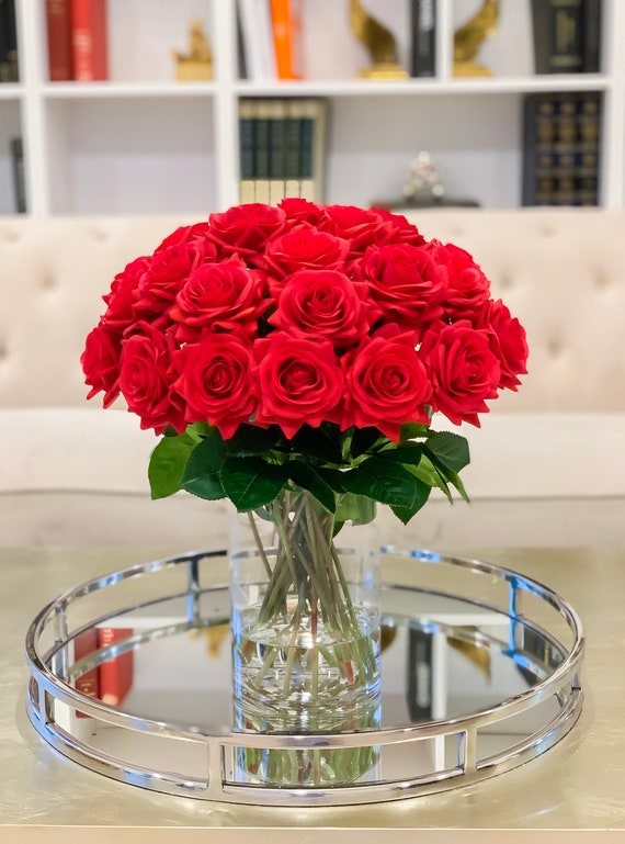 Red Roses Flower Arrangement-large Faux Rose Arrangement-real Touch Red  Roses Centerpiece-red Flower Centerpiece Home Decor-faux Silk Roses 