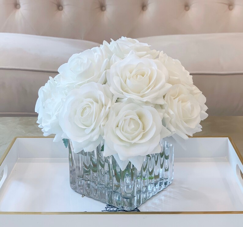 Real Touch White Rose Arrangementartificial Silk Rose Flower Etsy