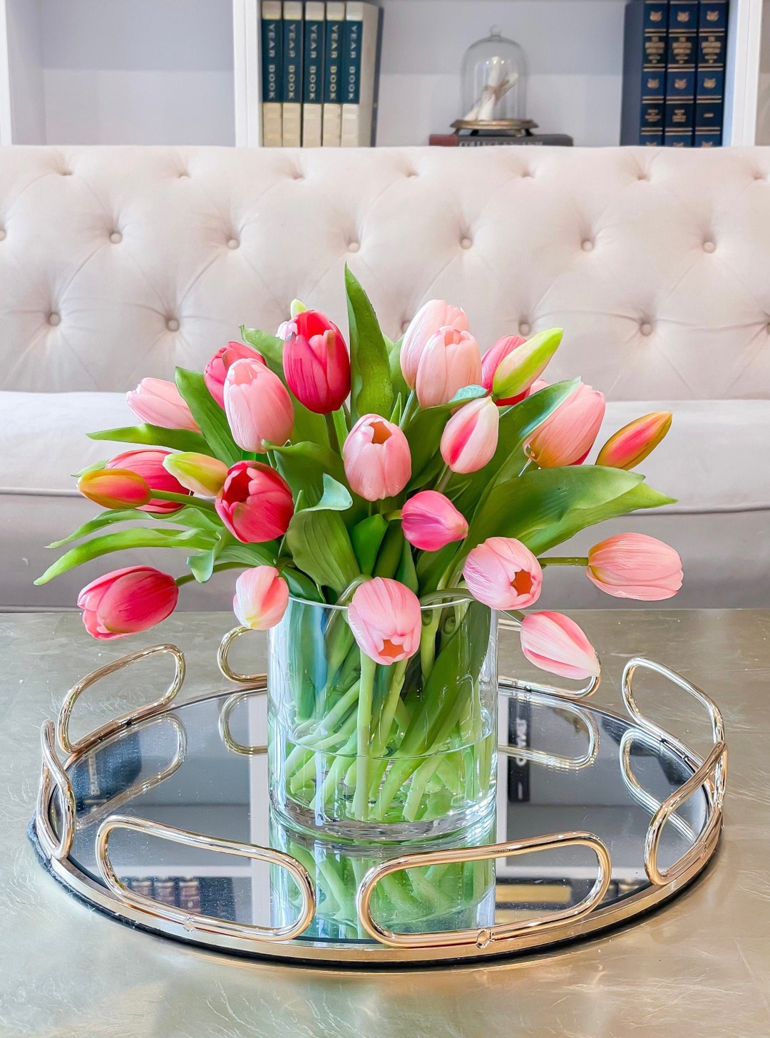 Real Touch Tulip Centerpiece: Light & Dark Pink Faux Floral