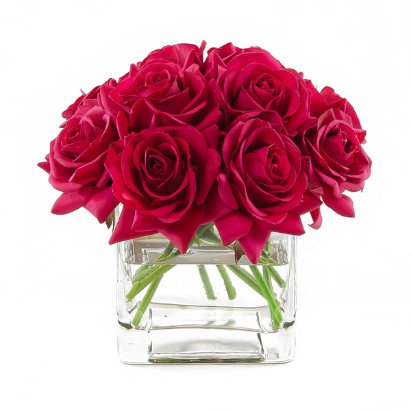 12 Real Touch Red Roses Arrangement, Home Decor, Silk Floral Arrangement, Artificial Faux Floral Arrangement
