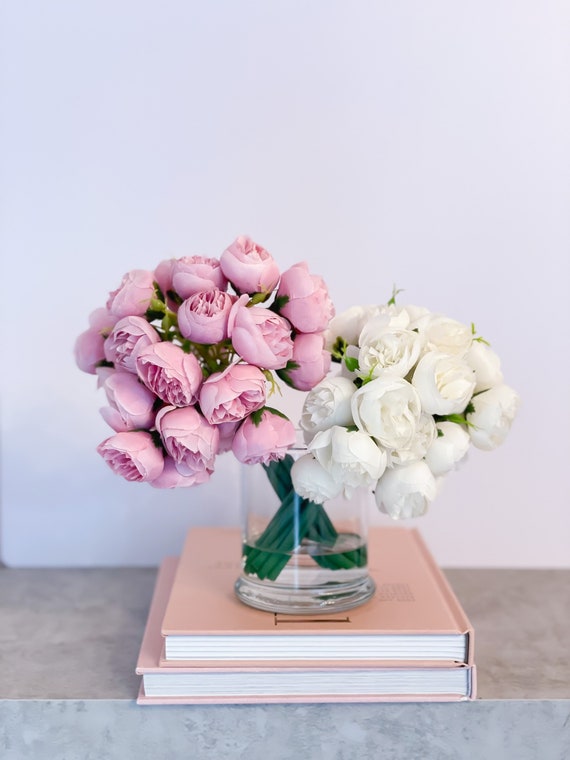 Peonie artificiali in vaso – 26 cm di altezza – Piante artificiali
