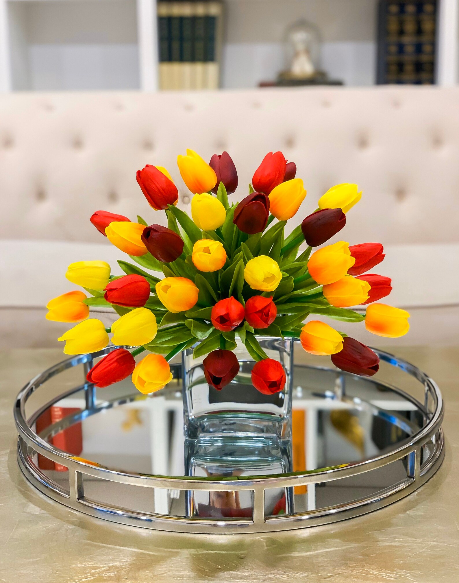 Tulip Centerpiecereal Touch Flower Arrangement Yellowtulip Etsy