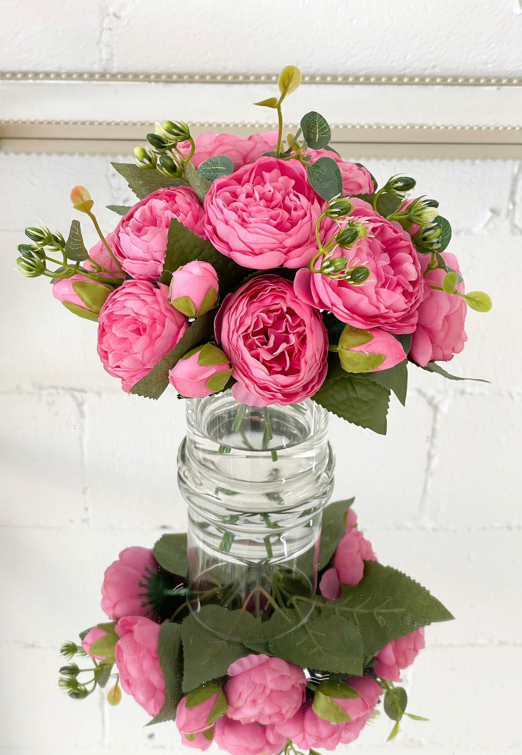 Disposizione di peonia rosa rosa-disposizione di seta in vaso di vetro- peonia centrotavola-disposizione di fiori finti artificiali-Home Decor  centrotavola -  Italia