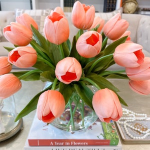 Large Tulip Table Centerpiece-Peach/Orange Tulip Flower Arrangement-Dinner Table Centerpiece Tulip-Floral Arrangement-Real Touch Arrangement image 3