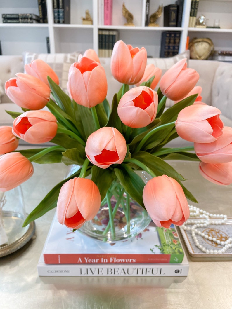 Large Tulip Table Centerpiece-Peach/Orange Tulip Flower Arrangement-Dinner Table Centerpiece Tulip-Floral Arrangement-Real Touch Arrangement image 3