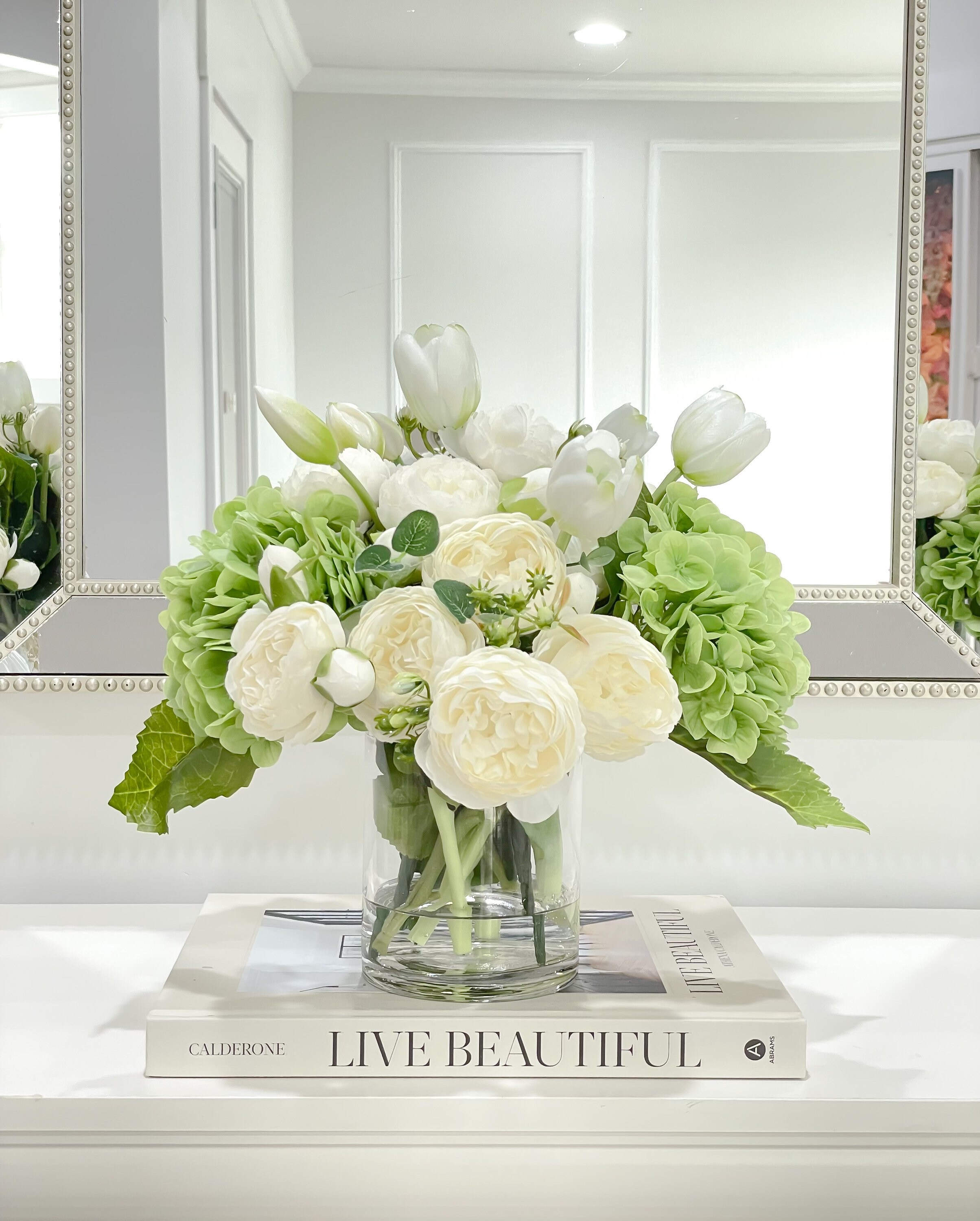 Lot De 2 Bouquets De Fleurs Artificielles - Pivoines, Hortensias, œillets - 30 Cm De Haut - Décoration Maison Et Mariage