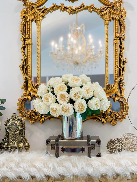 フラワーライト アイボリー色花器 クリーム色 フラワーアレンジメント 横長 LEDライト フラワーアレンジ ドームM ハンドメイド IF-183