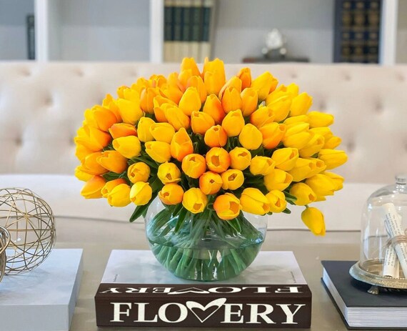 XX Large 100 Real Touch Tulips, Yellow/orange Tulip Centerpiece
