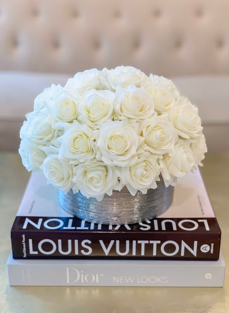 Real Touch Rose Arrangement in Metal Containerreal Touch Etsy