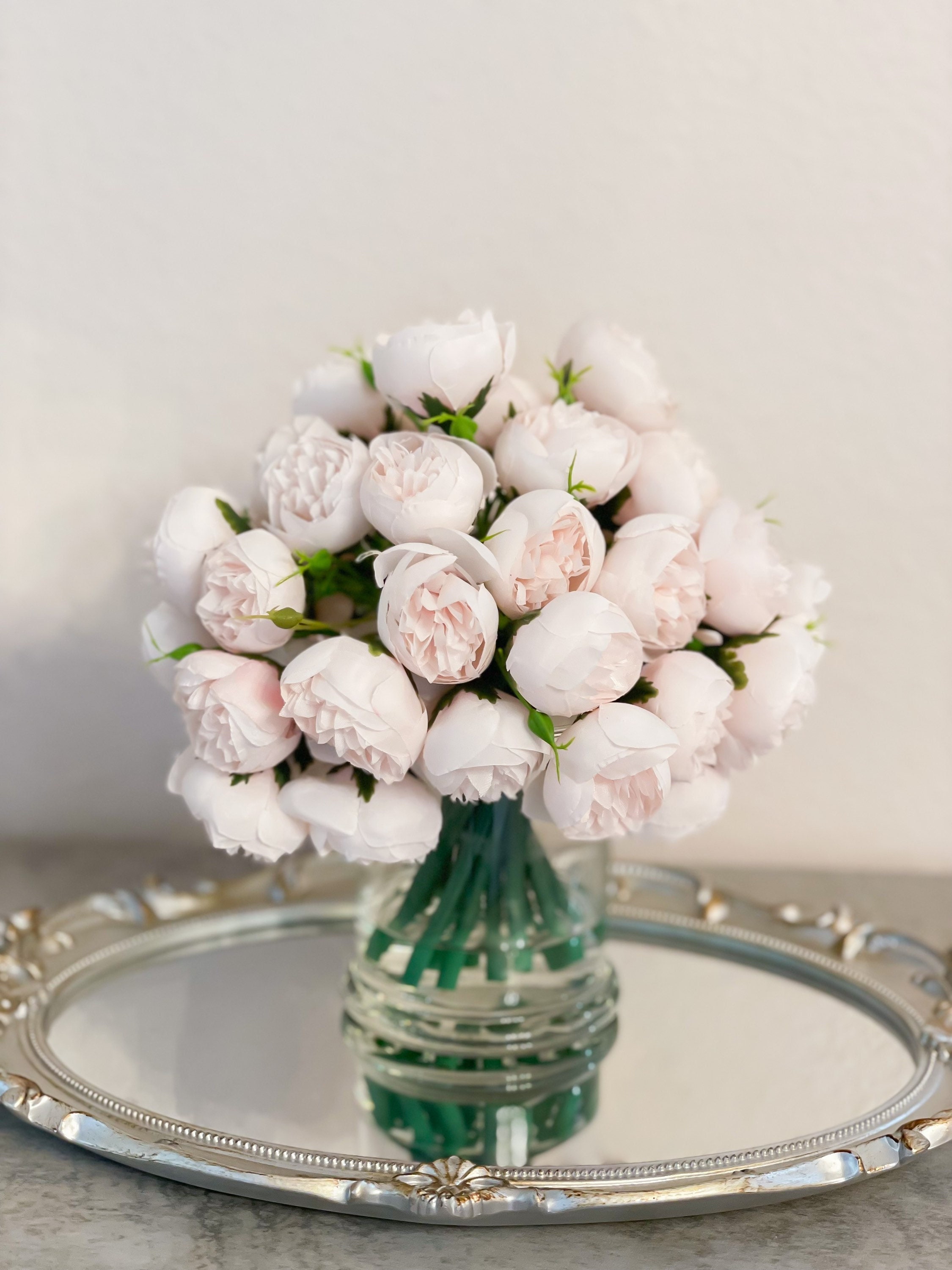Hollyone Composizione Di Rose, Ortensie E Peonie Artificiali In Vaso - Fiori Finti Arancioni Per Decorazione Casa