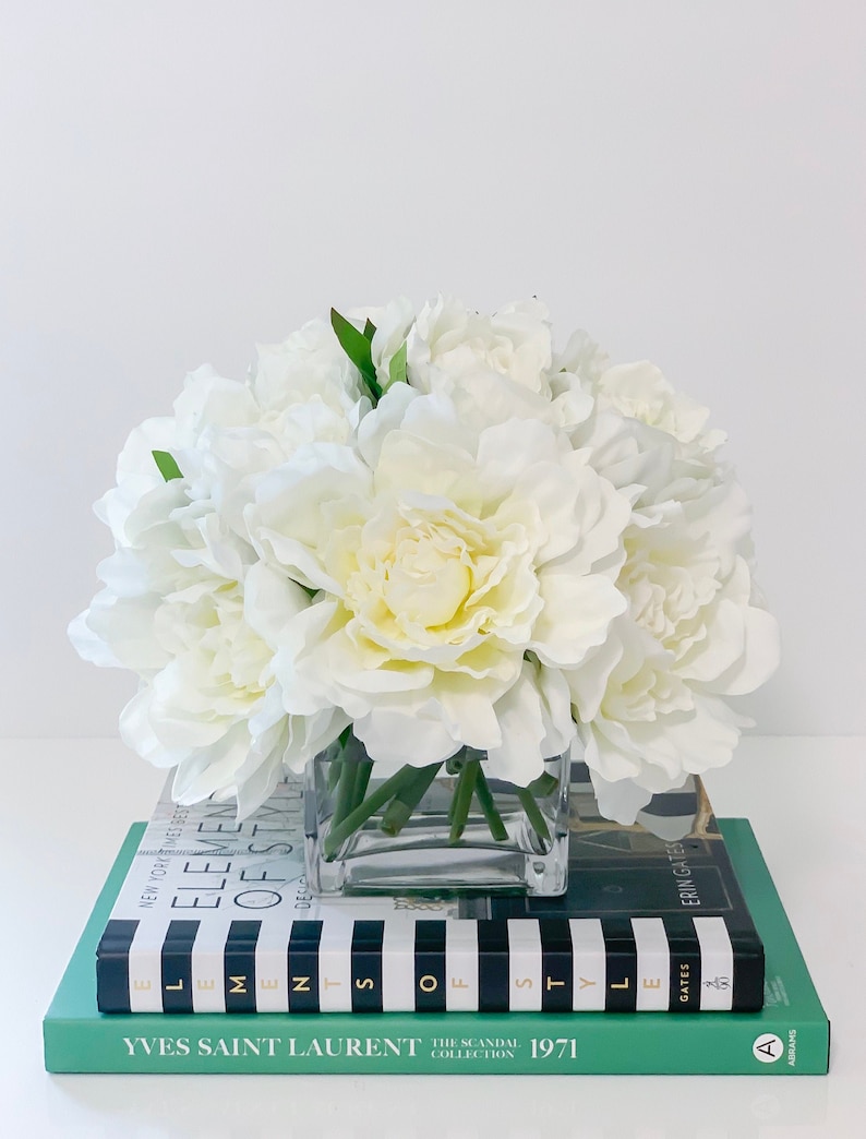 White Peonies in Vasereal Touch Peony Arrangementlarge Peony Etsy