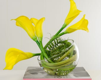 Real Touch Yellow Calla Lily Arrangement: Faux Floral Centerpiece