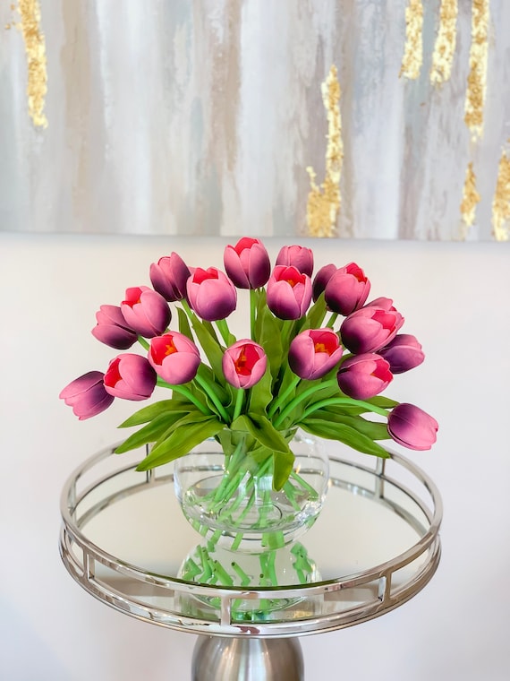 MIJOMA Tulipani Artificiali Real Touch 6 Pezzi - Viola, Lunghezza 19 Cm, Fiori Finti Per Decorazione