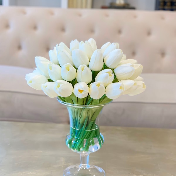 Real Touch White Tulip Arrangement: Faux Floral Centerpiece