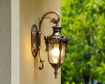 Outdoor Wall Lantern Vintage Brass Porch Light Waterproof Exterior Wall Sconce for Garden Patio Entryway Lighting