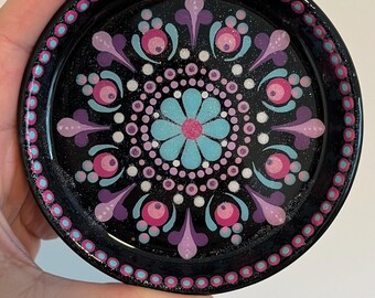 4" Hand-Painted Mandala Trinket Dish | 4" Terra Cotta Jewelry Tray | Boho Dot Art Catchall
