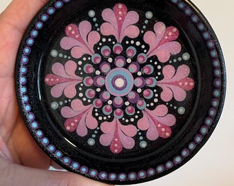 4" Hand-Painted Mandala Trinket Dish | 4" Terra Cotta Jewelry Tray | Boho Dot Art Catchall