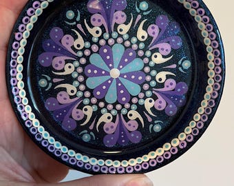 4" Hand-Painted Mandala Trinket Dish | 4" Terra Cotta Jewelry Tray | Boho Dot Art Catchall