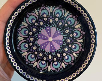 4" Hand-Painted Mandala Trinket Dish | 4" Terra Cotta Jewelry Tray | Boho Dot Art Catchall