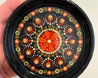 4" Hand-Painted Mandala Trinket Dish | 4" Terra Cotta Jewelry Tray | Boho Dot Art Catchall