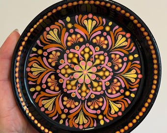 6" Hand-Painted Mandala Trinket Dish | 6" Terra Cotta Jewelry Tray | Boho Dot Art Catchall
