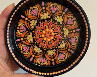 6" Hand-Painted Mandala Trinket Dish | 6" Terra Cotta Jewelry Tray | Boho Dot Art Catchall