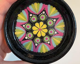 4" Hand-Painted Mandala Trinket Dish | 4" Terra Cotta Jewelry Tray | Boho Dot Art Catchall