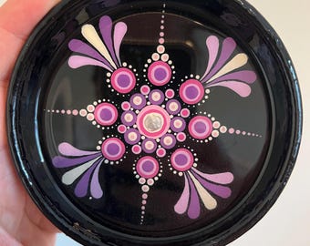 4" Hand-Painted Mandala Trinket Dish | 4" Terra Cotta Jewelry Tray | Boho Dot Art Catchall