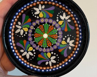 4" Hand-Painted Mandala Trinket Dish | 4" Terra Cotta Jewelry Tray | Boho Dot Art Catchall