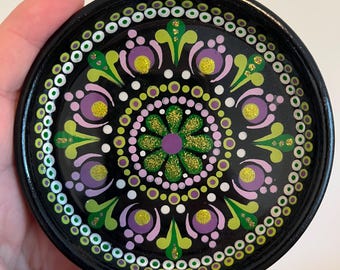 4" Hand-Painted Mandala Trinket Dish | 4" Terra Cotta Jewelry Tray | Boho Dot Art Catchall