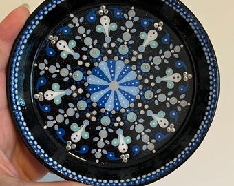 6" Hand-Painted Mandala Trinket Dish | 6" Terra Cotta Jewelry Tray | Boho Dot Art Catchall