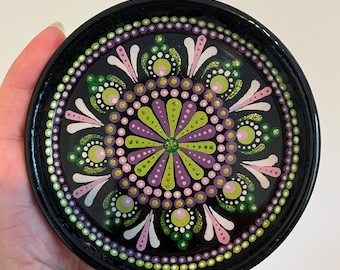 4" Hand-Painted Mandala Trinket Dish | 4" Terra Cotta Jewelry Tray | Boho Dot Art Catchall