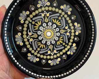 6" Hand-Painted Mandala Trinket Dish | 6" Terra Cotta Jewelry Tray | Boho Dot Art Catchall