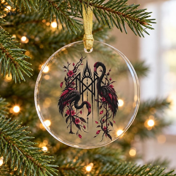 Sleep Token Inspired Christmas Ornament, Black and Burgundy Flamingos, Clear Round Ornament, Gift for Sleep Token Fans