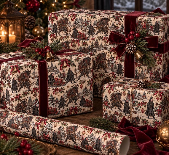 Vessel and Krampus Christmas Wrapping Paper | *Multiple Lengths Available*