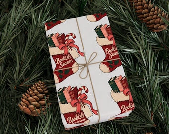 Bookish Christmas Stocking Wrapping Paper | Nostalgic Holiday Wrap | Multiple Lengths