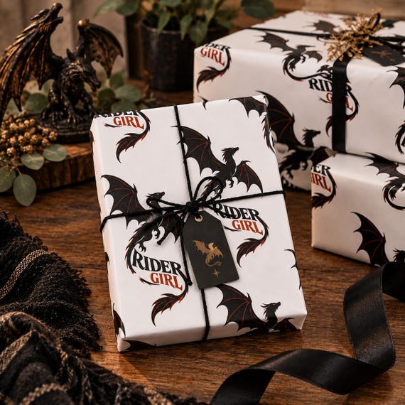 Rider Girl Wrapping Paper | Black-Red Dragon Wing Pattern | Empyrean
