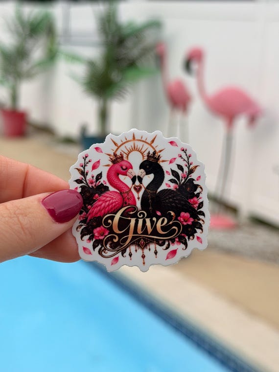 Pink Black Flamingo Sticker, Dark Romantic Floral Decal, Music Inspired Vinyl Art