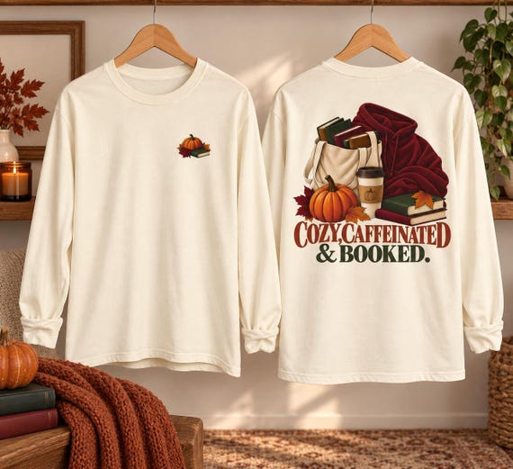 Fall Bookish Long Sleeve Shirt, Comfort Colors Book Lover Tee, Cozy Autumn Reading Shirt