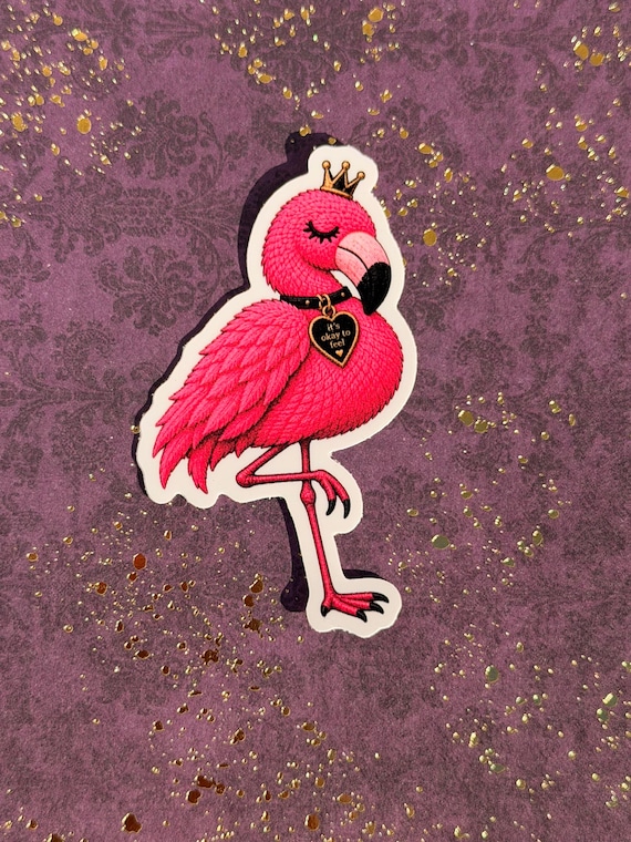 Emotional Support Flamingo Sticker, Pink Crowned Jerry, Mental Health Reminder